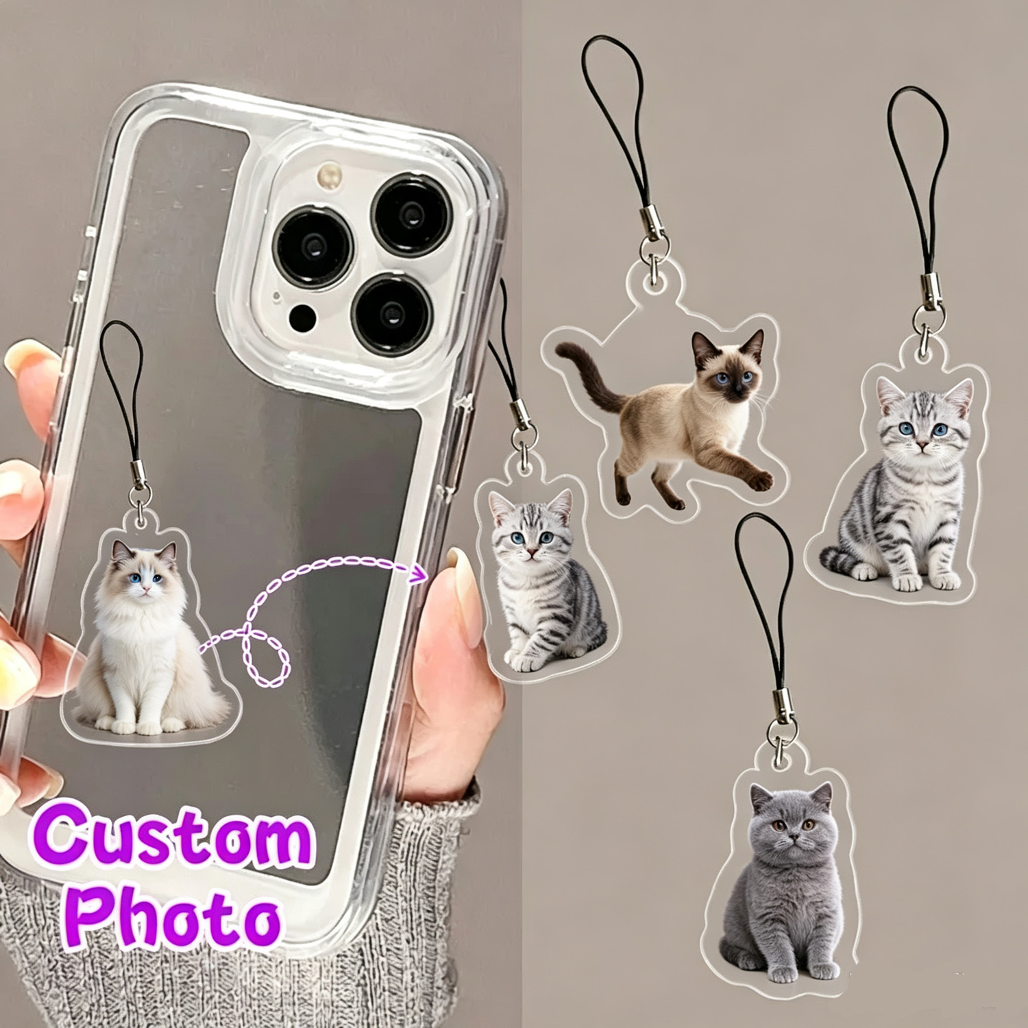 Pet Portrait Custom - Custom Pet Portrait Phone Pendant, Personalized